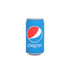 A blue drink can with a logo, featuring a red and white design, placed on a white background.