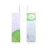 Two sides of a green and white cardboard display box, featuring a logo and space for text.