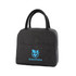 A black cooler lunch bag with dual handles and a logo on the front.