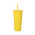 A drink bottle in bright yellow, featuring a lid and a straw, designed for plastic wear.