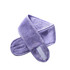 A purple promotional headband made of soft material, featuring a logo and designed for headwear.