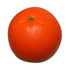 An orange stress reliever shaped like a fruit, featuring a textured surface and a small green stem.