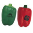 A green and a red capsicum-shaped stress reliever, featuring logos on both.
