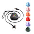 A portable, triangular charging cable in black with a lanyard, featuring multiple coloured connectors including blue, pink, red, and purple.