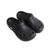 Black Clog Slides featuring a perforated design and a structured heel strap. Includes a logo on the side.