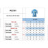 A size chart for a blue sublimation short sleeves UPF 50+ rashie, featuring measurements for men’s, women’s, and kids' sizes.