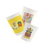 A set of three custom disposable single wall paper cups in white and yellow, featuring various playful illustrations.