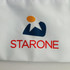 A white chef hat featuring a logo with blue and orange elements, alongside the word "STARONE" in red.