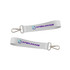 A white sublimation keyring with metal clips and a branding logo. A white sublimation keyring with metal clips and a branding logo.