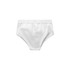 A pair of white Y-Front briefs with a comfortable waistband and a smooth finish. The product features a logo.