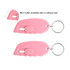 A pink mini cutter keyring with a sliding mechanism, featuring a keyring attachment and a logo.