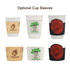 Custom disposable double wall paper cups in white, featuring optional cup sleeves in various designs and colours.