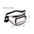 A clear fanny pack with a black zipper and adjustable strap, measuring 28cm by 14cm.