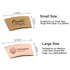 Two brown paper cup sleeves, one marked 'Small Size' and one 'Large Size', each with unique designs and dimensions.