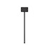 A black drink stirrer with a rectangular top featuring a logo. The stirrer has a rounded end for mixing.