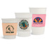 A set of white double wall paper cups with cup sleeves in various sizes and designs, featuring logos and colourful artwork.