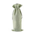 A green wine drawstring bag made from textured material, featuring a cinched top and a simple design.