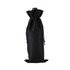 A wine drawstring bag in black, made of textured material, featuring a cinched closure and a small logo.