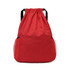 A red drawstring backpack featuring mesh side pockets and a central compartment, with black straps and logo.