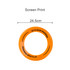 An orange frisbee with a circular design and a logo printed around the edge.