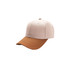 A 6 panel adjustable baseball cap in beige with a brown peak, featuring a branded logo on the front.