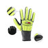 A pair of heavy-duty safety work gloves in grey and bright yellow, featuring textured palms and finger protection.