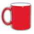 A red coffee mug with a smooth finish and a curved handle. It features a white interior.