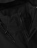 A black unisex quilted waterproof jacket featuring a high collar and zip closure, with velcro detailing.