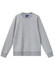 A grey unisex crew neck sweater with long sleeves and a ribbed hem, featuring a brand logo.