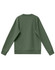 A green unisex crew neck sweater with a simple design and ribbed cuffs. Features a branding logo.