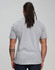 A grey premium cotton short sleeve t-shirt, viewed from the back, featuring a logo on the design.