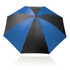 A 75cm umbrella with a blue and black striped design and a central pole. It features a logo on the handle.