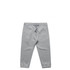 Grey kids' track pants made from soft fabric with an elastic waistband and pockets. Features logo detail.