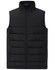 A black insulated puffer vest featuring a high collar and a zip front, designed with a 3D cut. It includes a logo.