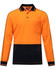 Hi-vis long-sleeve polo in vibrant orange with a navy lower section and a chest pocket, featuring a logo.