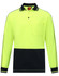 A long-sleeved polo in high visibility yellow with a navy blue bottom and a chest pocket. It features a collar and branding.