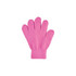 A pair of pink knitted gloves featuring a ribbed cuff and a woven label.
