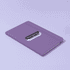 A purple A5 notebook with a logo on the cover, featuring a matching elastic band closure.