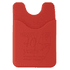A red silicone phone wallet with a textured surface and a cut-out section at the top. It features a logo.