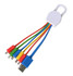 A 6-in-1 charging cable with multiple coloured wires: red, yellow, green, and blue, housed in a white holder.