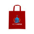A red short handle cotton bag with a logo printed on the front. The bag features two sturdy handles.