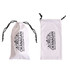 A white sunglasses pouch with a drawstring closure, featuring a logo design. Two pouches are displayed side by side.