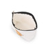 A canvas cosmetic bag in white with a black zipper. The interior is unlined and spacious, suitable for storing items.