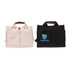 Two canvas tote bags, one in cream and one in black, both with handles and a logo on the black bag. Two canvas tote bags, one in cream and one in black, both with handles and a logo on the black bag.