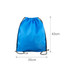 A blue drawstring bag with black cords, measuring 35cm wide and 43cm tall. It features a logo.