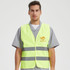 A unisex hi-vis vest in bright yellow with horizontal reflective tape and a brand logo on the front.