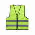 A bright yellow hi-vis vest featuring horizontal reflective tape and a logo on the front.