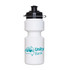 A drink bottle in white with a black flip-top lid and a logo. It has a cylindrical shape suitable for hydration.