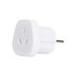 A white travel adapter designed for converting AU to EU plugs, featuring a single prong for connection.
