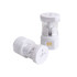 A white universal plug travel adapter, featuring a transparent design, with two adapters positioned beside each other.